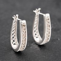 Pre-Owned 9ct White Gold Diamond Hoop Leverback Earrings 41172988