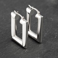 Pre-Owned 9ct White Gold 22mm Oblong Hoop Earrings 41173141