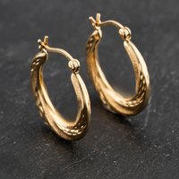 Pre-Owned Yellow Gold 20mm Diamond Cut Pattern Creole Earrings 41173424