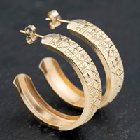 Pre-Owned 9ct Yellow Gold 33.7mm Diamond Patterned Hoop Earrings 41173572