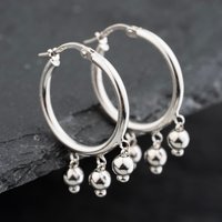 Pre-Owned 9ct White Gold 61.5mm Tassel Bead Hoop Earrings 41173633