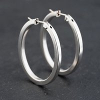 Pre-Owned 9ct White Gold 35mm Large Plain Hoop Earrings 41173647