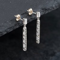Pre-Owned 9ct White Gold 29.5mm Diamond Bar Dropper Earrings 41173652
