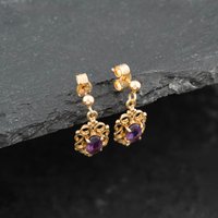 Pre-Owned 9ct Yellow Gold 17mm Amethyst Dropper Earrings 41173664