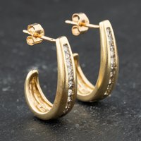 Second Hand 9ct Yellow Gold 20mm Diamond Set Half Hoop Earrings 41174617