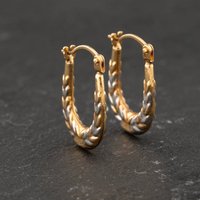 Second Hand 9ct Two Colour Gold 16.7mm Engraved Creole Earrings 41174710