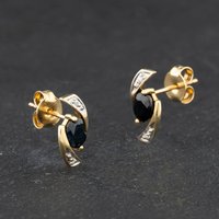 Second Hand Yellow Gold Sapphire & Diamond Swirl Stud Earrings 41174752