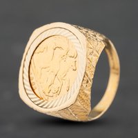 Pre-Owned 9ct Yellow Gold Edward VII 1902 Half Sovereign Coin Ring 41201281BND