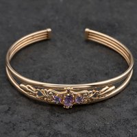 Pre-Owned 9ct Yellow Gold Amethyst Half Bangle 41211381