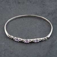 Pre-Owned Silver Amethyst Hinged Bangle 41251401