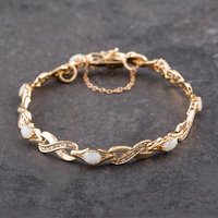 Pre-Owned 9ct Yellow Gold Opal and Diamond 8 Inch Bracelet 41281699