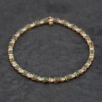 Pre-Owned 9ct Yellow Gold Emerald and Diamond 7.5 Inch Bracelet 41281722
