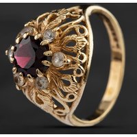 Pre-Owned 9ct Yellow Gold Garnet and Cubic Zirconia Dress Ring 4129563