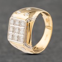 Pre-Owned 18ct Two Colour Gold Diamond Cushion Grid Signet Ring 41341716