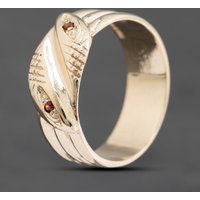 Pre-Owned 9ct Yellow Gold Garnet Snake Signet Ring 41341857