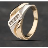 Pre-Owned 9ct Two Colour Gold Diamond Crossover Signet Ring 41341923
