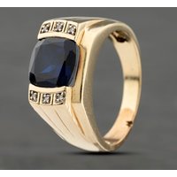 Pre-Owned 9ct Yellow Gold Synthetic Sapphire and Diamond Ring 41342022