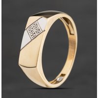 Second Hand 9ct Yellow Gold Diamond Oblong Signet Ring 41342655