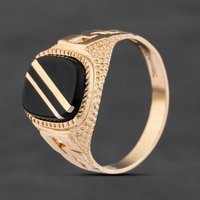 Second Hand 9ct Yellow Gold Onyx Oblong Signet Ring 41342677