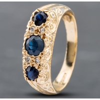 Pre-Owned 9ct Yellow Gold Sapphire and Diamond Seven Stone Ring 41382242