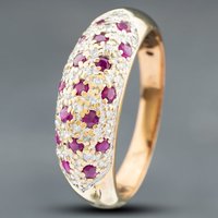 Pre-Owned 9ct Yellow Gold Ruby and 0.10ct Single Cut Diamond Pave Set Dress Ring 41382260