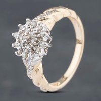 Pre-Owned 9ct Yellow Gold 0.25ct Brilliant Cut Diamond Flower Cluster Ring 41382332
