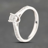 Pre-Owned 9ct White Gold Brilliant Cut Diamond Shoulder Set Solitaire Ring 41382355