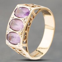 Pre-Owned 9ct Yellow Gold Amethyst and Diamond Fleur Di Lis Shoulders Cluster Ring 41382374