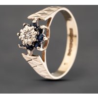 Pre-Owned 9ct Yellow Gold Sapphire and Diamond Cluster Ring 41382439