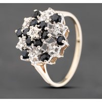 Pre-Owned 9ct Yellow Gold Sapphire and Diamond Cluster Ring 41382488