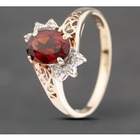 Pre-Owned 9ct Yellow Gold Garnet and Diamond Dress Ring 41382550