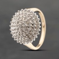 Pre-Owned 9ct Yellow Gold Diamond Round Tiered Cluster Ring 41382643