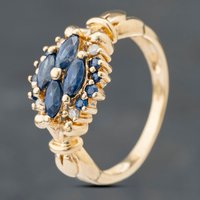 Pre-Owned 9ct Yellow Gold Sapphire and Brilliant Cut Diamond Cluster Ring 41382719