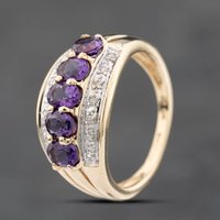 Pre-Owned 9ct Yellow Gold Amethyst Diamond Dress Ring 41382727
