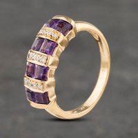 Pre-Owned 9ct Yellow Gold Amethyst and Diamond Dress Ring 41382881