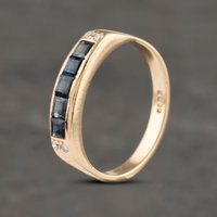 Pre-Owned 9ct Yellow Gold Sapphire and Diamond Half Eternity Ring 41382988