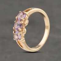 Pre-Owned 9ct Yellow Gold Amethyst Openwork Shoulders Three Stone Ring 41382999