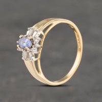 Pre-Owned 9ct Yellow Gold Tanzanite and 0.05ct Diamond Cluster Ring 41383010