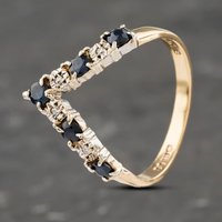 Pre-Owned 9ct Yellow Gold Sapphire and 0.04ct Diamond Half Wishbone Ring 41383033