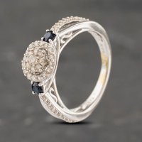 Pre-Owned 9ct White Gold Sapphire and 0.33ct Diamond Halo Cluster Ring 41383042