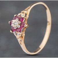 Pre-Owned 9ct Yellow Gold Ruby and Diamond Cluster Ring 41383079