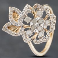 Pre-Owned 9ct Yellow Gold 0.50ct Brilliant Cut Diamond Poppy Flower Cluster Ring 41383094