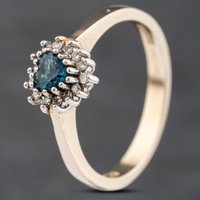 Pre-Owned 9ct Yellow Gold Blue Topaz and 0.14ct Diamond Heart Shape Cluster Ring 41383113