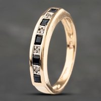 Pre-Owned 9ct Yellow Gold Sapphire and 0.02ct Diamond Square Cut Half Eternity Ring 41383150