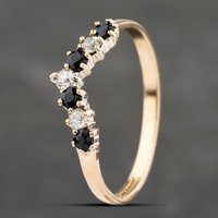 Pre-Owned 9ct Yellow Gold Sapphire and Cubic Zirconia Half Wishbone Ring 41383151