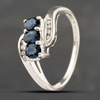Pre-Owned 9ct White Gold Sapphire and 0.06ct Diamond Crossover Three Stone Ring 41383153