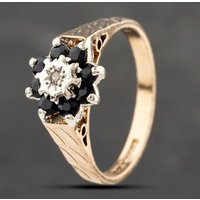 Pre-Owned 9ct Yellow Gold Sapphire and 0.01ct Diamond Cluster Ring 41383154