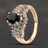 Pre-Owned 9ct Yellow Gold Sapphire and 0.33ct Diamond Oval Dress Ring 41383156