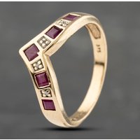 Pre-Owned 9ct Yellow Gold Ruby and 0.15ct Diamond Half Wishbone Ring 41383195