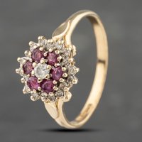 Pre-Owned 9ct Yellow Gold Ruby and 0.25ct Diamond Round Cluster Ring 41383202